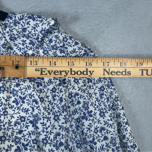 Madewell Blue & White Ruffle Button-Front Trapeze Dress‎ Women’s Size Small - Picture 9 of 13